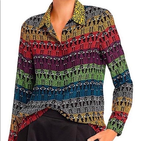 ALICE AND OLIVIA Willa Stace Face Rainbow Silk Shirt In Ombre Stace - Picture 1 of 12